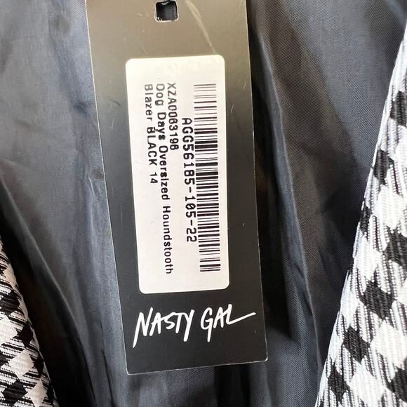 NASTY GAL Dog Days Oversized Black & White Houndstooth Blazer Size 14 - Picture 14 of 15